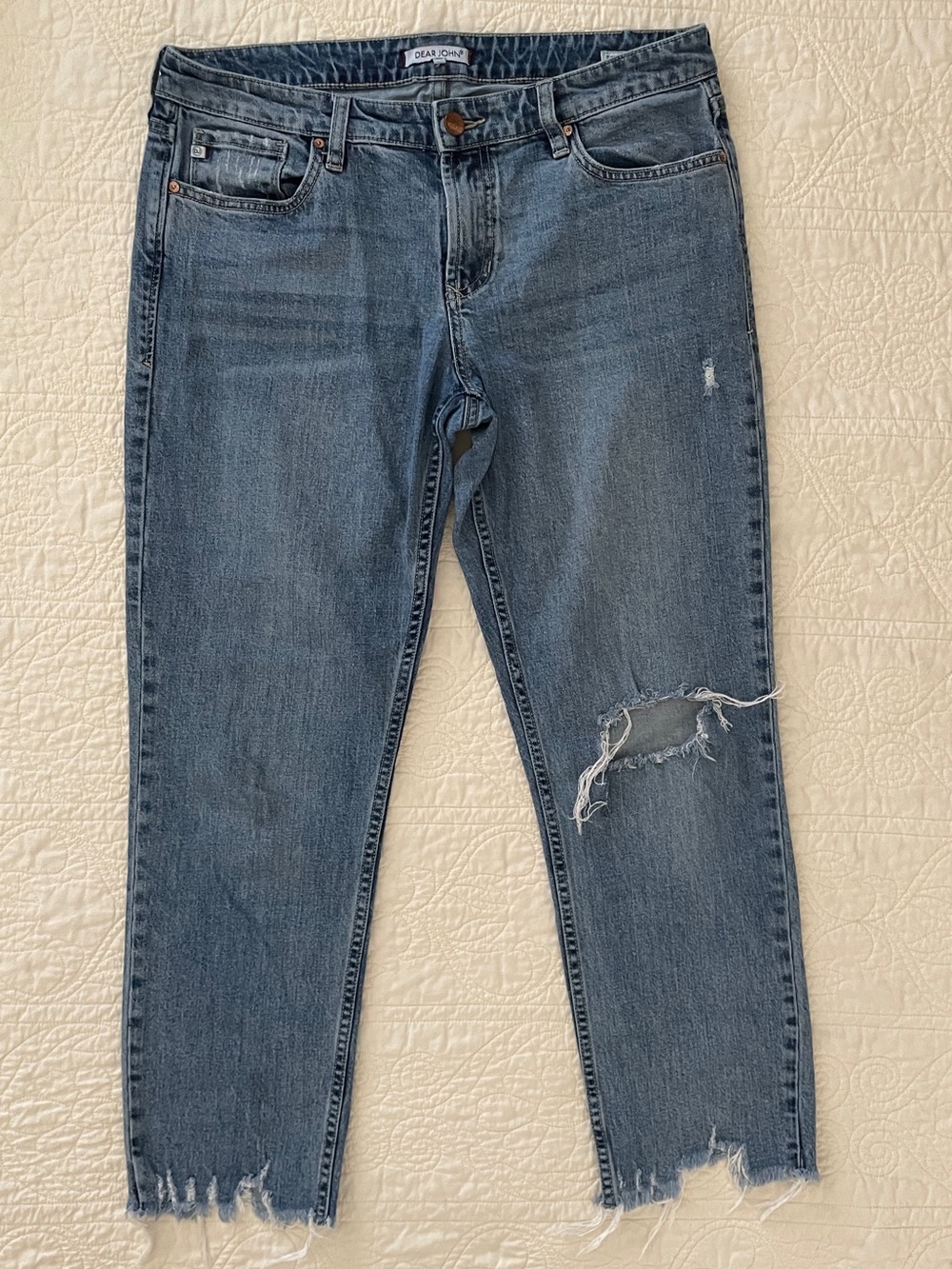Dear John Erin Slim Straight Frayed Jeans Light Wash Women’s Denim Size 30